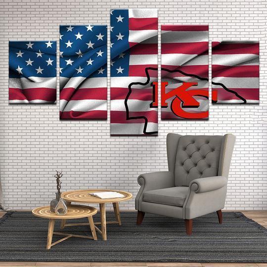 Kansas City Chiefs American Flag  Football Canvas Wall Art