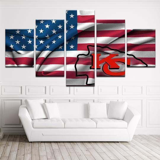 Kansas City Chiefs American Flag  Football Canvas Wall Art
