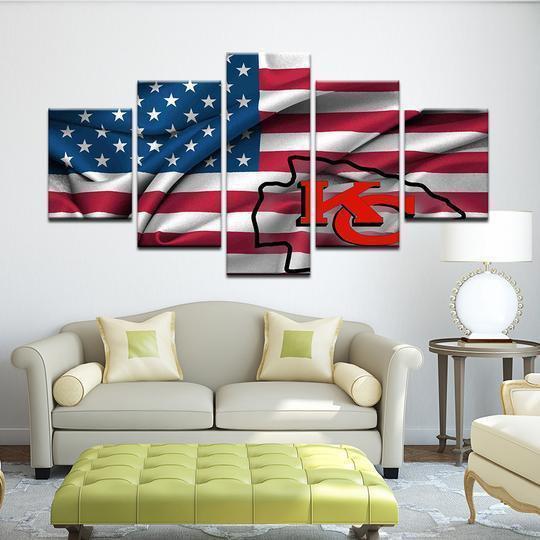 Kansas City Chiefs American Flag  Football Canvas Wall Art