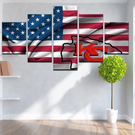 Kansas City Chiefs American Flag  Football Canvas Wall Art