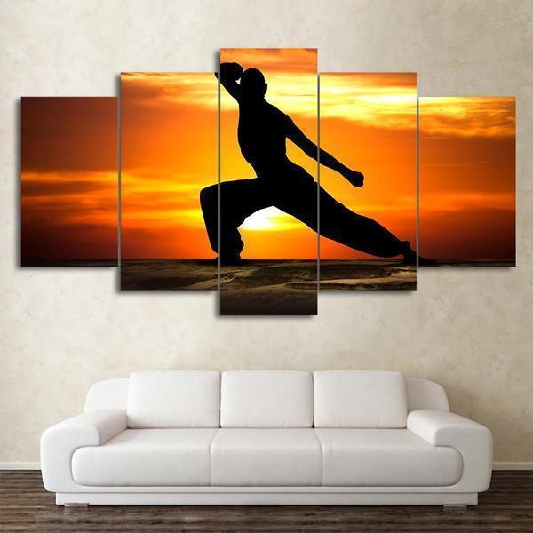 Karate In Sunset Nature Canvas Wall Art