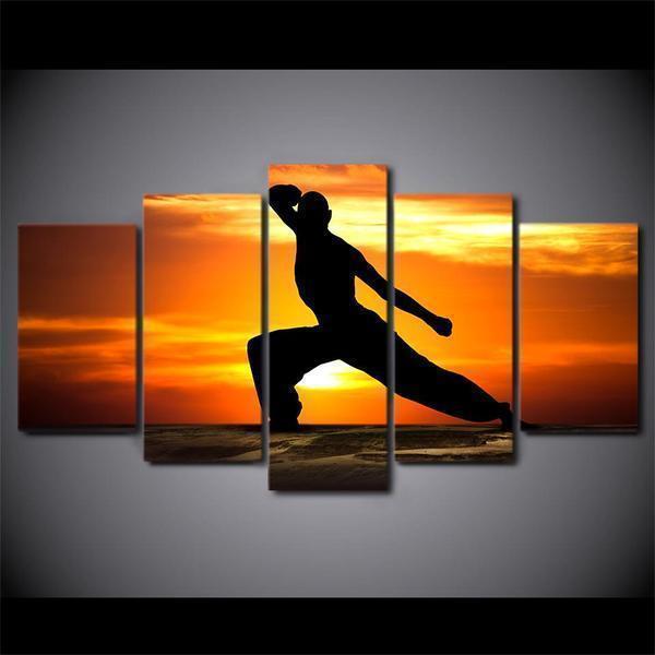 Karate In Sunset Nature Canvas Wall Art