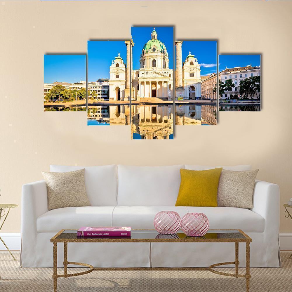 Karlskirche Church Of Vienna Reflection View Nature Canvas Wall Art