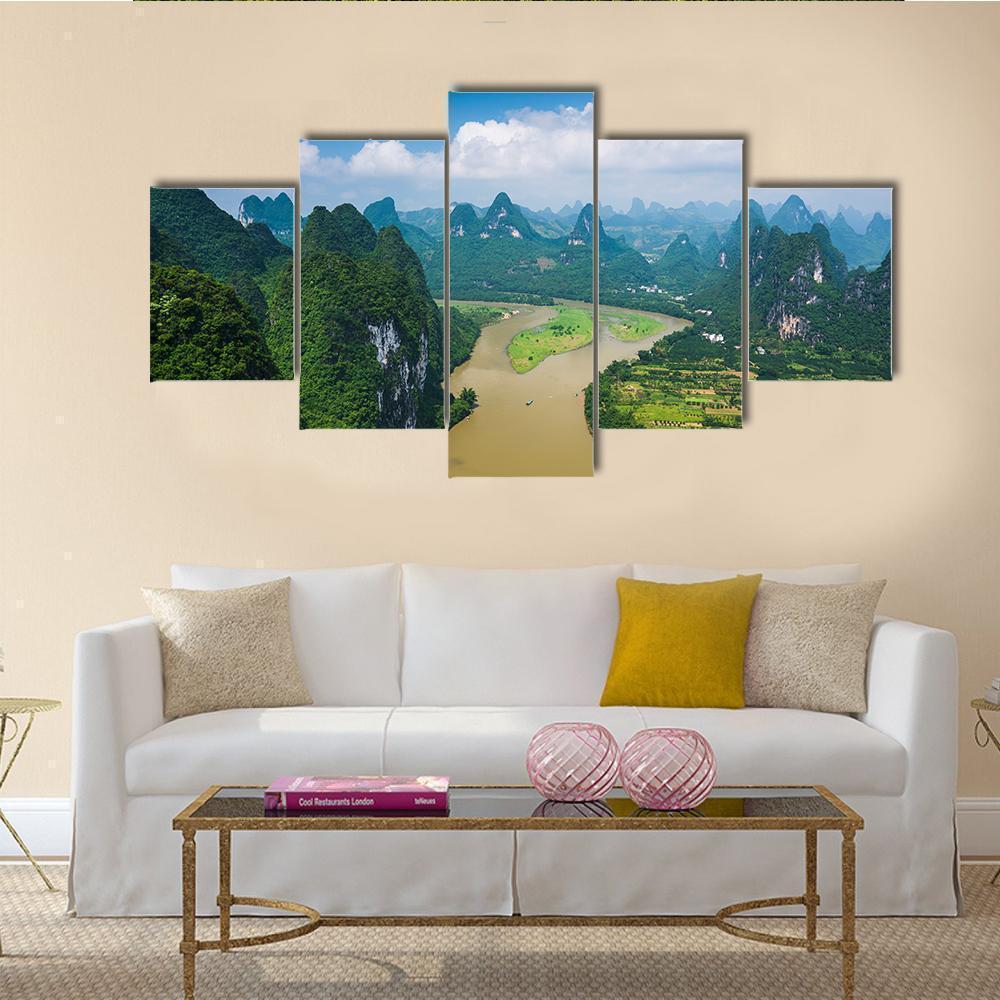 Karst Mountain Landscape In Xingping Nature Canvas Wall Art