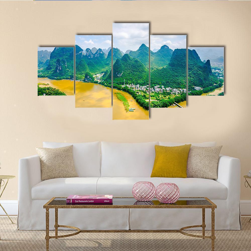 Karst Mountain Landscape On The Li River In Rural Guilin Nature Canvas Wall Art