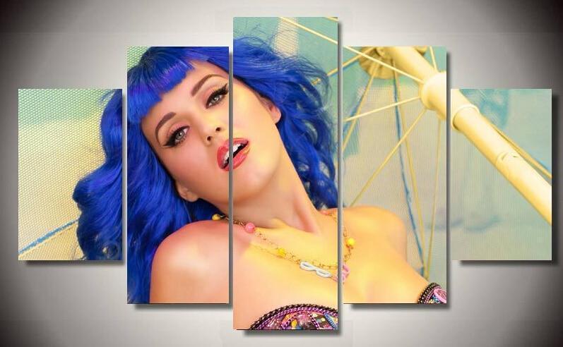 Katy Perry With Blue Hair Celebrity Canvas Wall Art