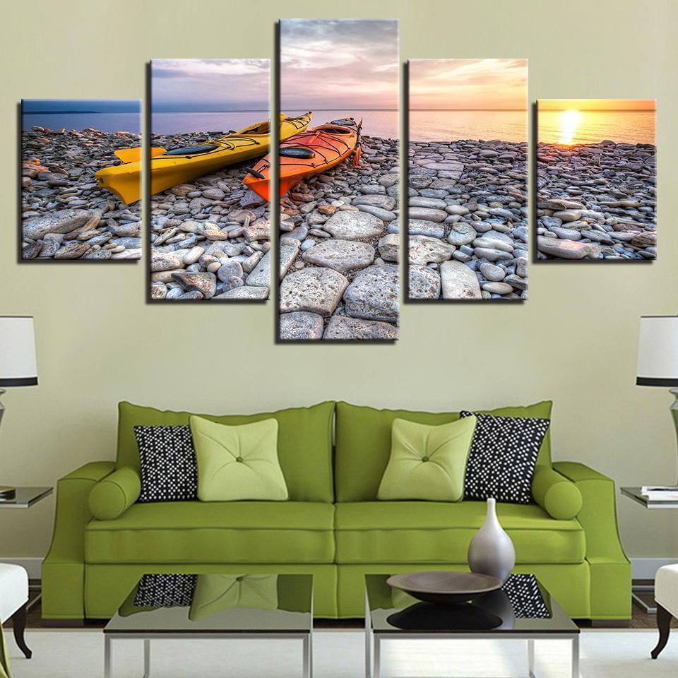Kayaks At Sunset Sport Canvas Wall Art