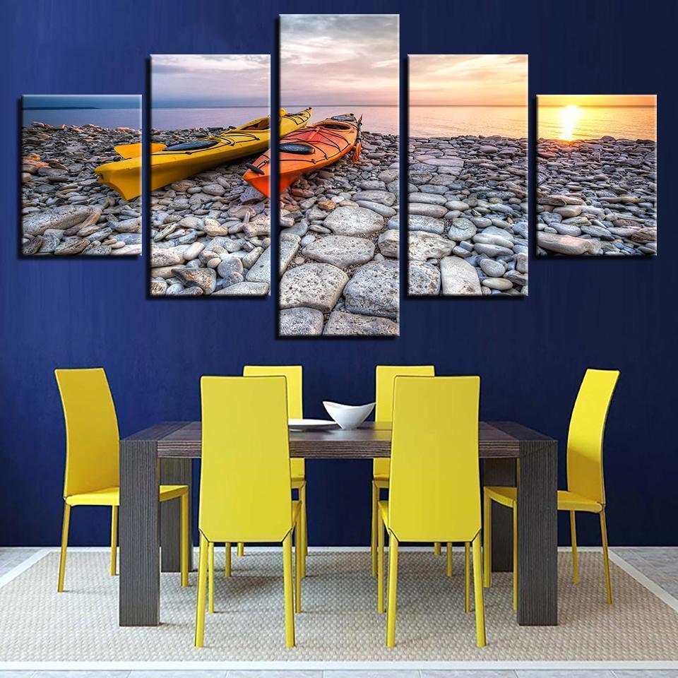 Kayaks At Sunset Sport Canvas Wall Art