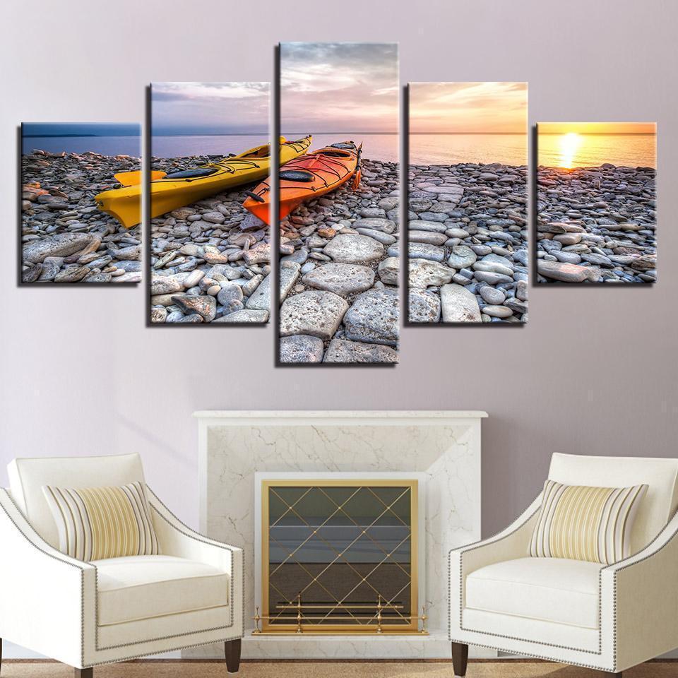 Kayaks At Sunset Sport Canvas Wall Art