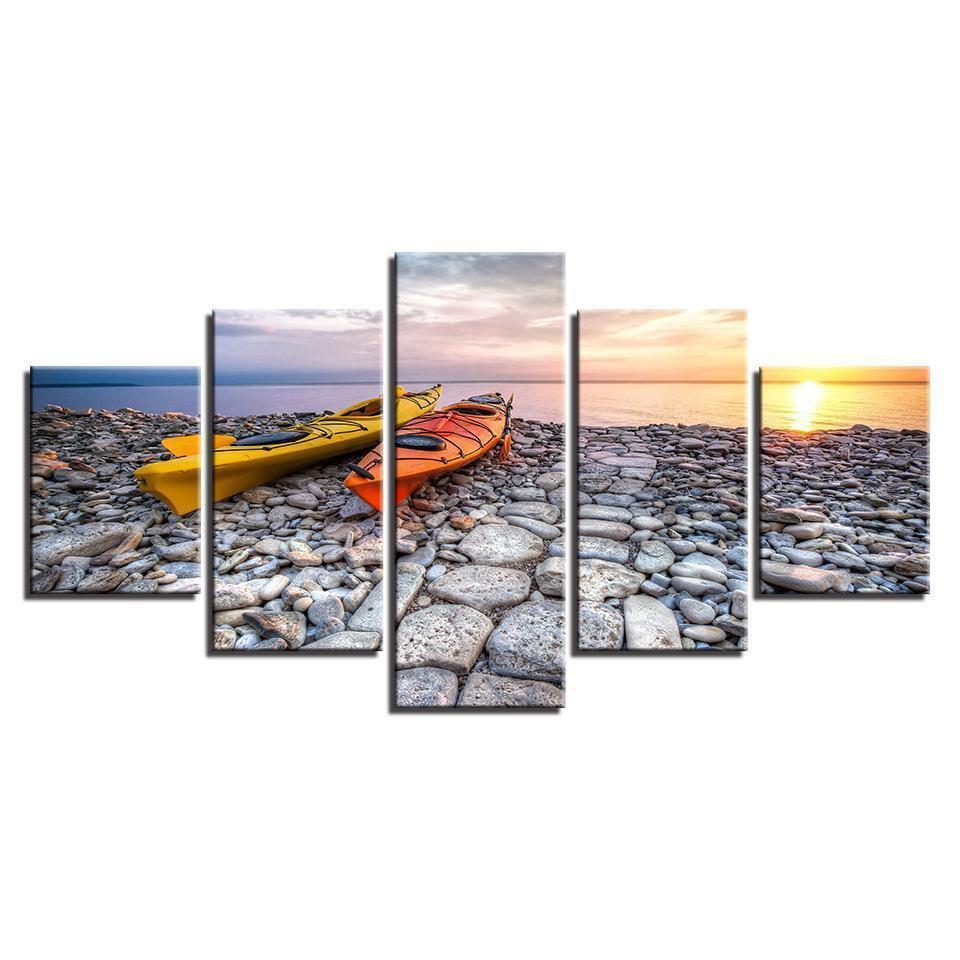 Kayaks At Sunset Sport Canvas Wall Art