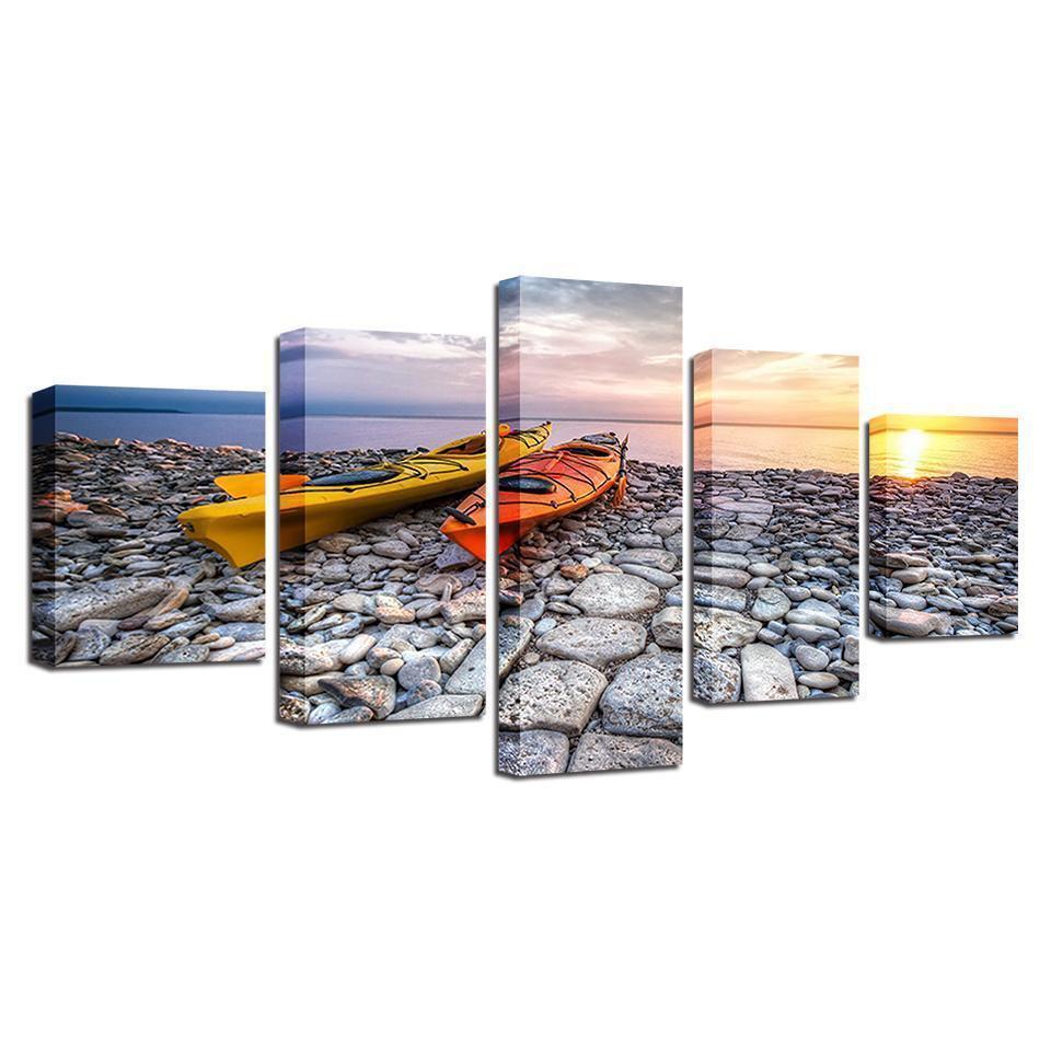 Kayaks At Sunset Sport Canvas Wall Art