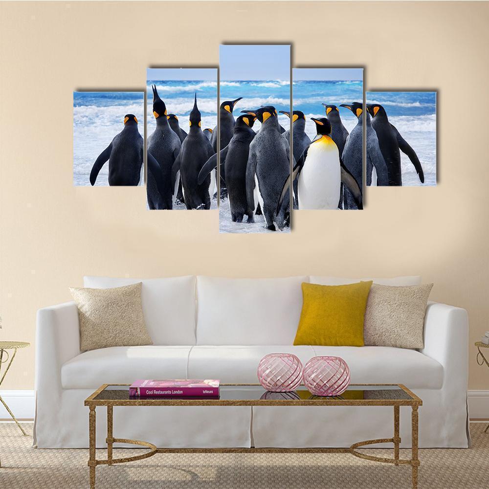King Penguins Heading To Water Animal Canvas Wall Art