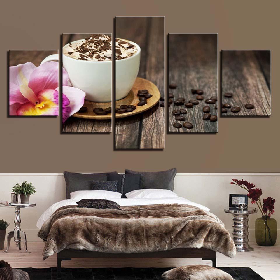 Kitchen And Restaurant Coffee Beans Flower Coffee Cup Nature Canvas Wall Art