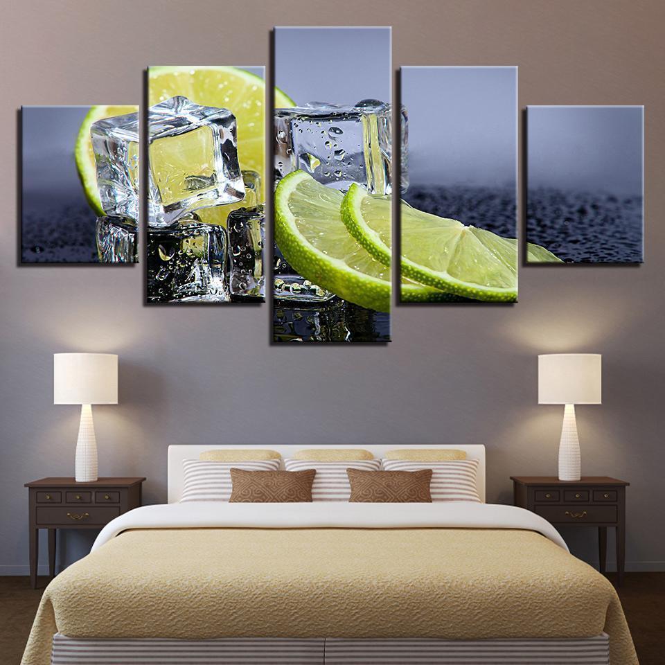 Kitchen And Restaurant Lemon Ice Cubes Food Drink Nature Canvas Wall Art
