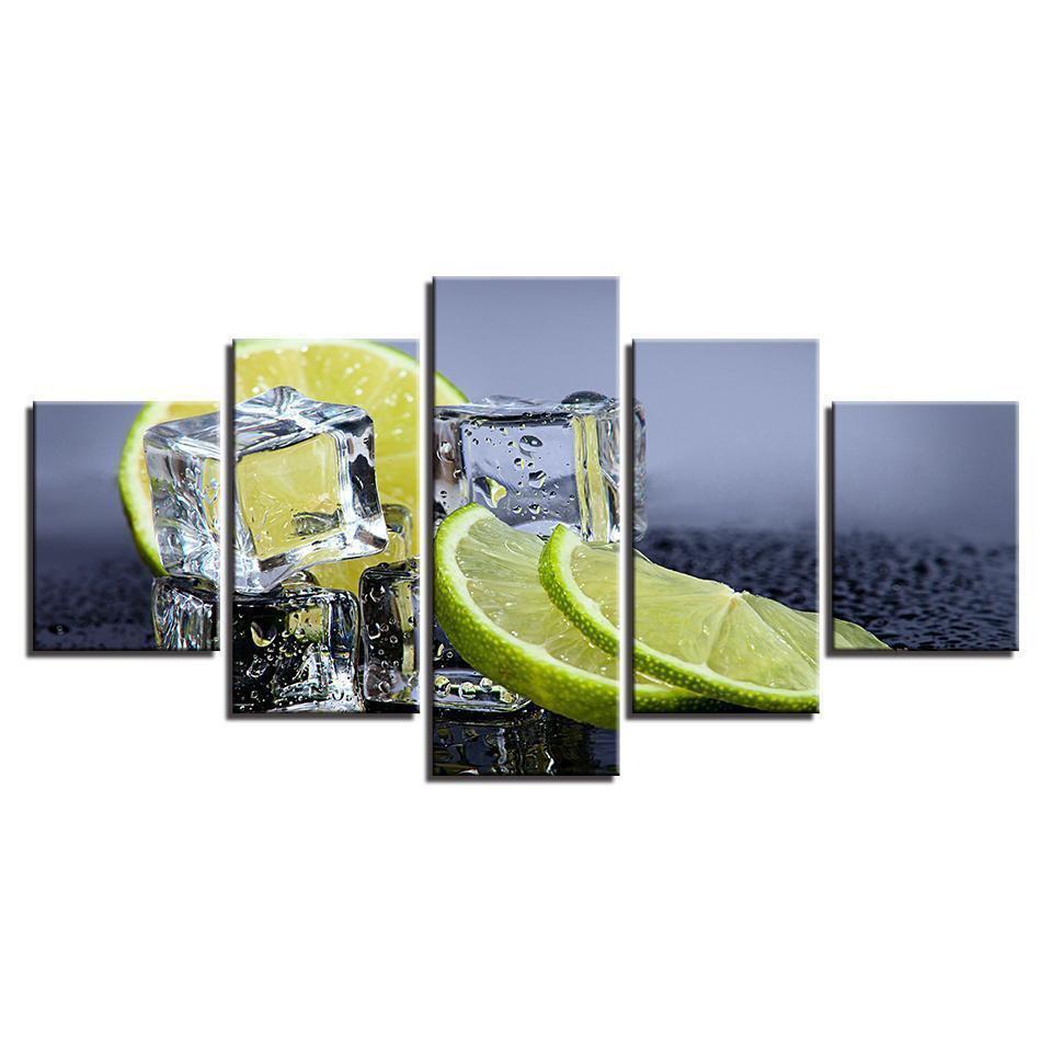 Kitchen And Restaurant Lemon Ice Cubes Food Drink Nature Canvas Wall Art