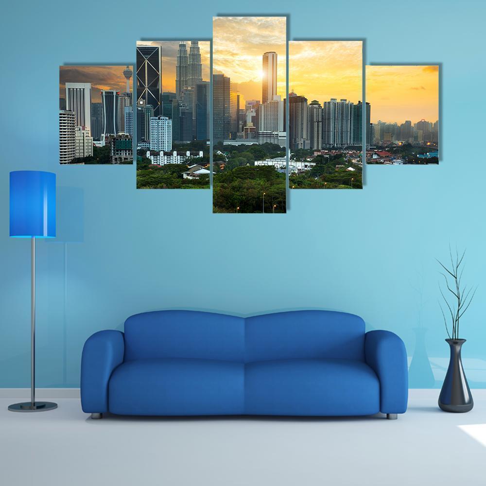 Kuala Lumpur Skyline In The Evening Nature Canvas Wall Art