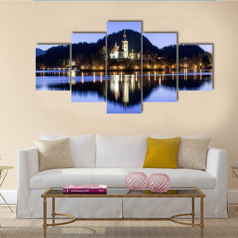 Lake Bled And Church In Slovenia At Evening Nature Canvas Wall Art