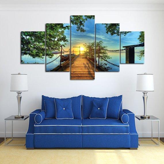 Lake Cabin Nature Canvas Wall Art