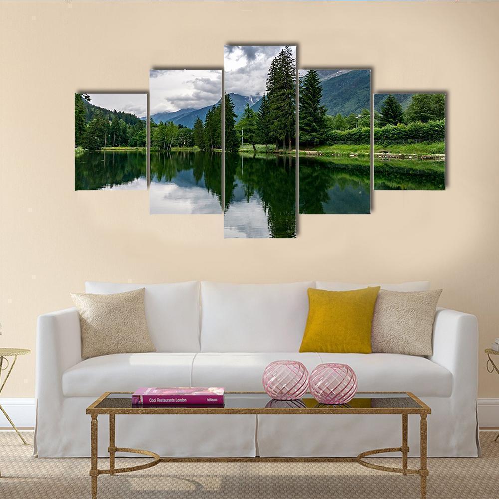 Lake Gaillands With A View Of The Mont Blanc Nature Canvas Wall Art