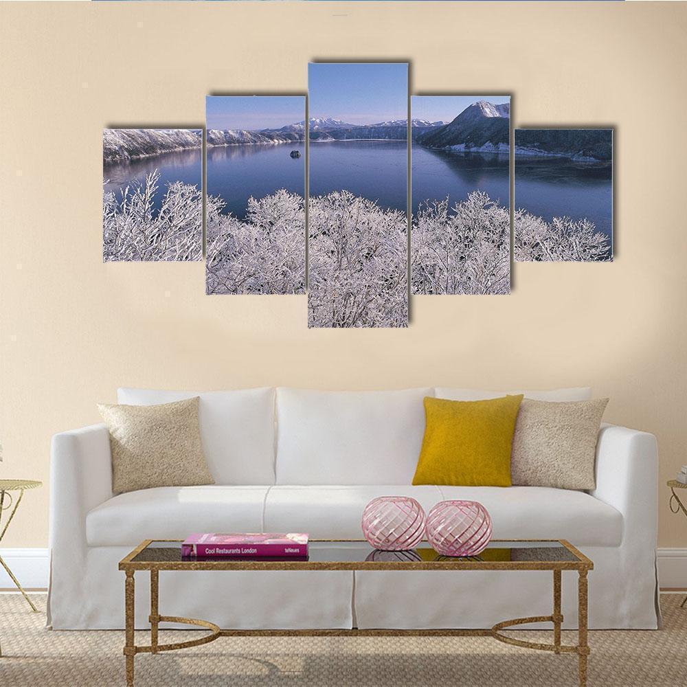 Lake In Winter Season Nature Canvas Wall Art
