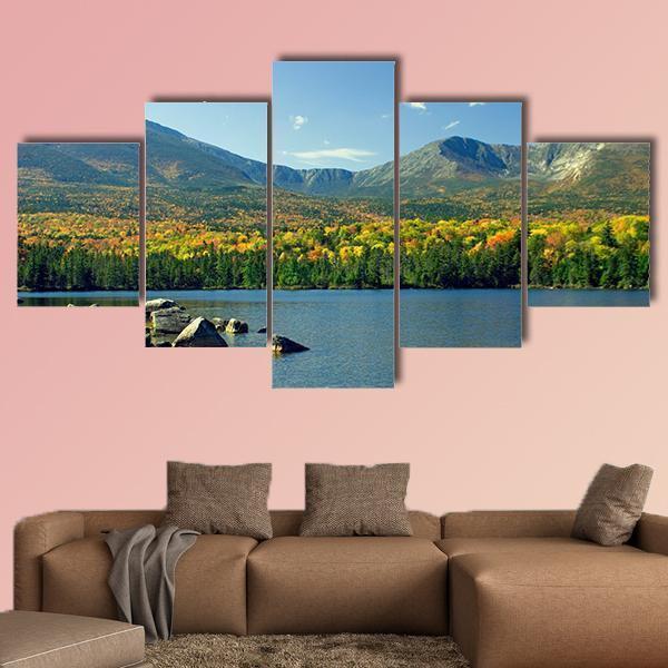 Lake Infront Of Mt. Katahdin Nature Canvas Wall Art