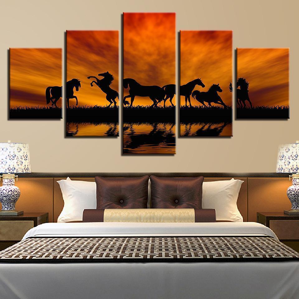 Lake Joyous Horses Nature Canvas Wall Art