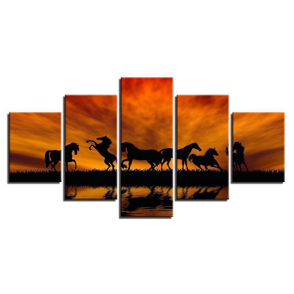Lake Joyous Horses Nature Canvas Wall Art