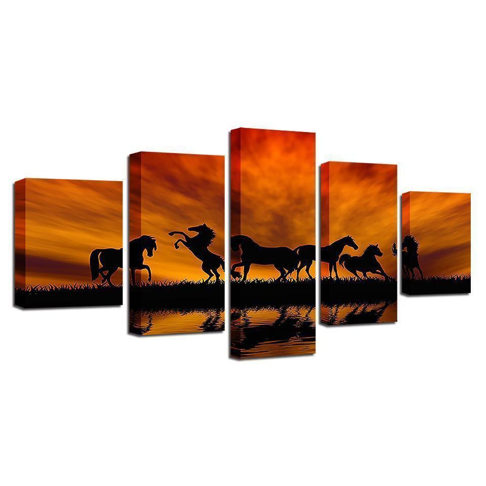 Lake Joyous Horses Nature Canvas Wall Art