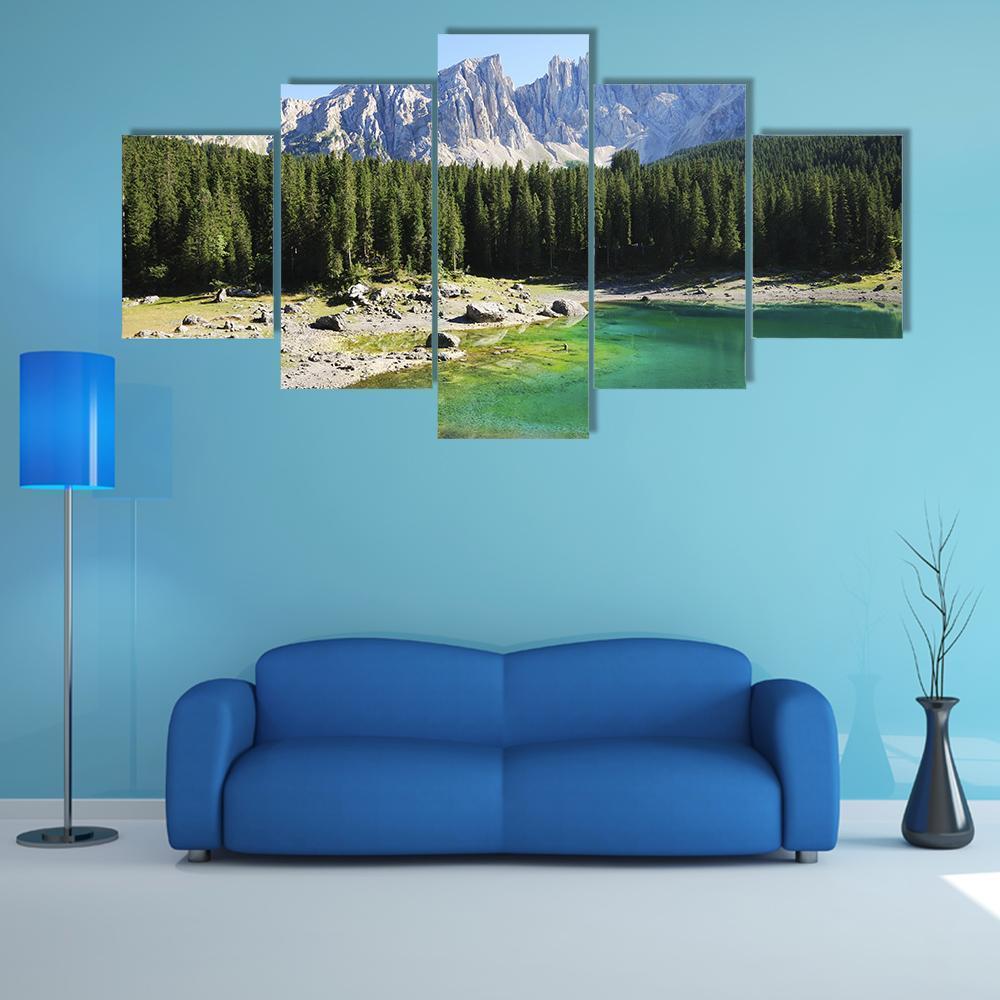 Lake Karersee In The Dolomites In Italy Nature Canvas Wall Art