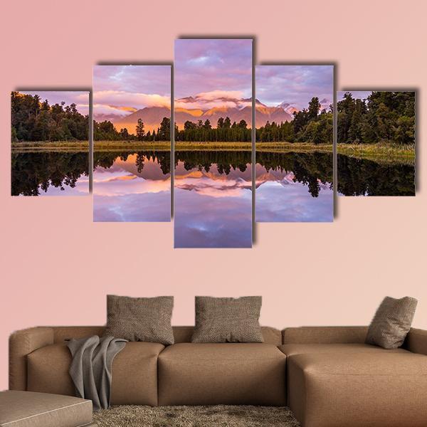 Lake Matheson With Mount Cook Nature Canvas Wall Art