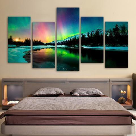 Lake Mountain Aurora Nature Canvas Wall Art