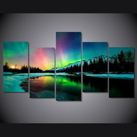 Lake Mountain Aurora Nature Canvas Wall Art