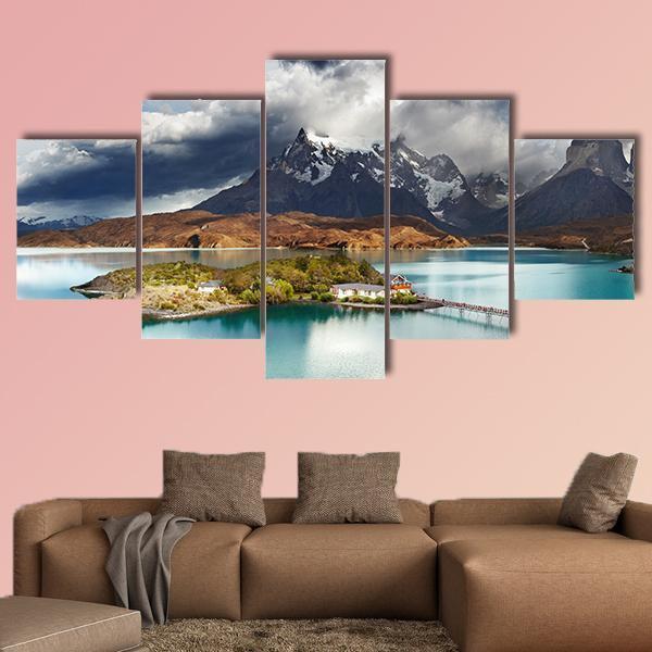Lake Pehoe And Cuernos Mountains Nature Canvas Wall Art