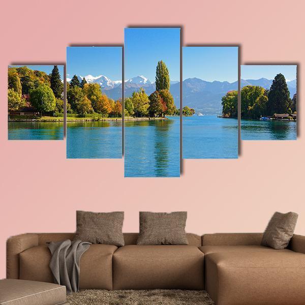 Lake Thun With Jungfrau Mountain In Autumn Nature Canvas Wall Art