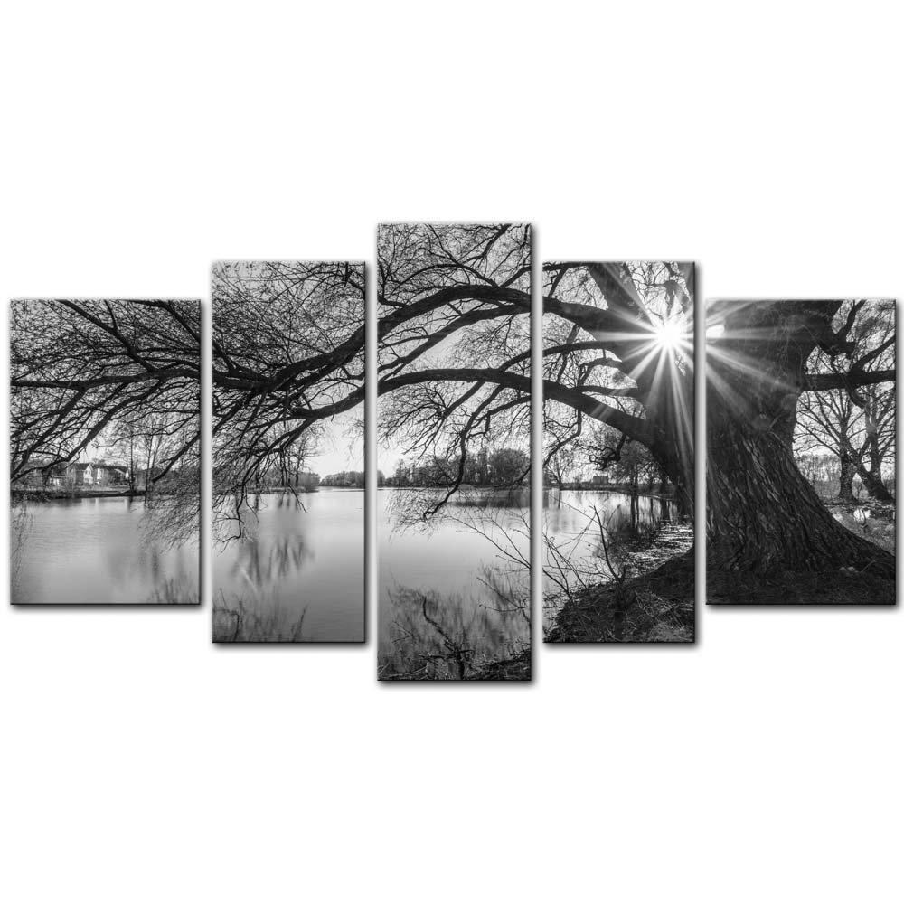 Lake View In Black And White Canvas Wall Art