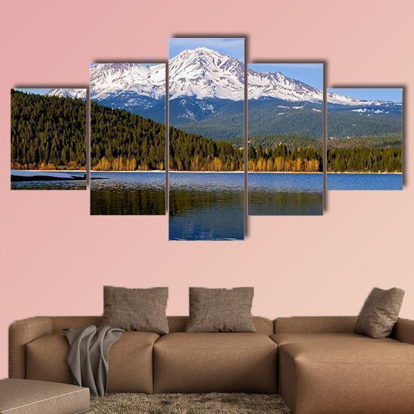 Lake With Snowy Mountain In Northern California Nature Canvas Wall Art