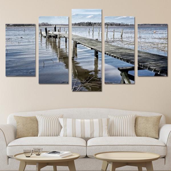 Lake With Wooden Dock Nature Canvas Wall Art