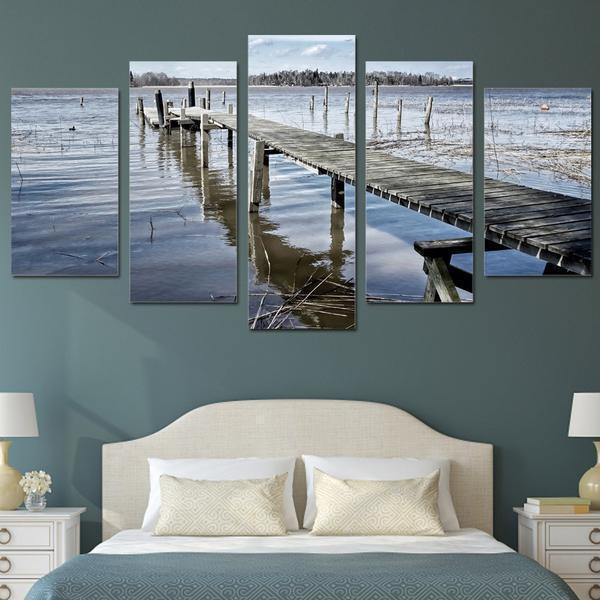 Lake With Wooden Dock Nature Canvas Wall Art