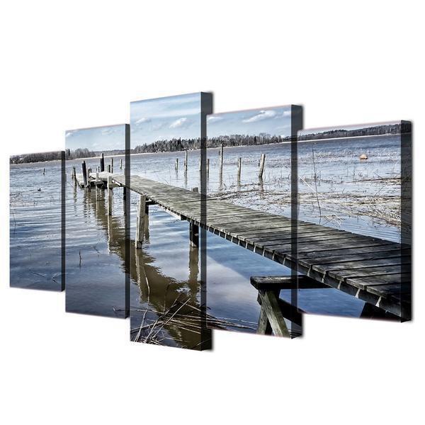 Lake With Wooden Dock Nature Canvas Wall Art