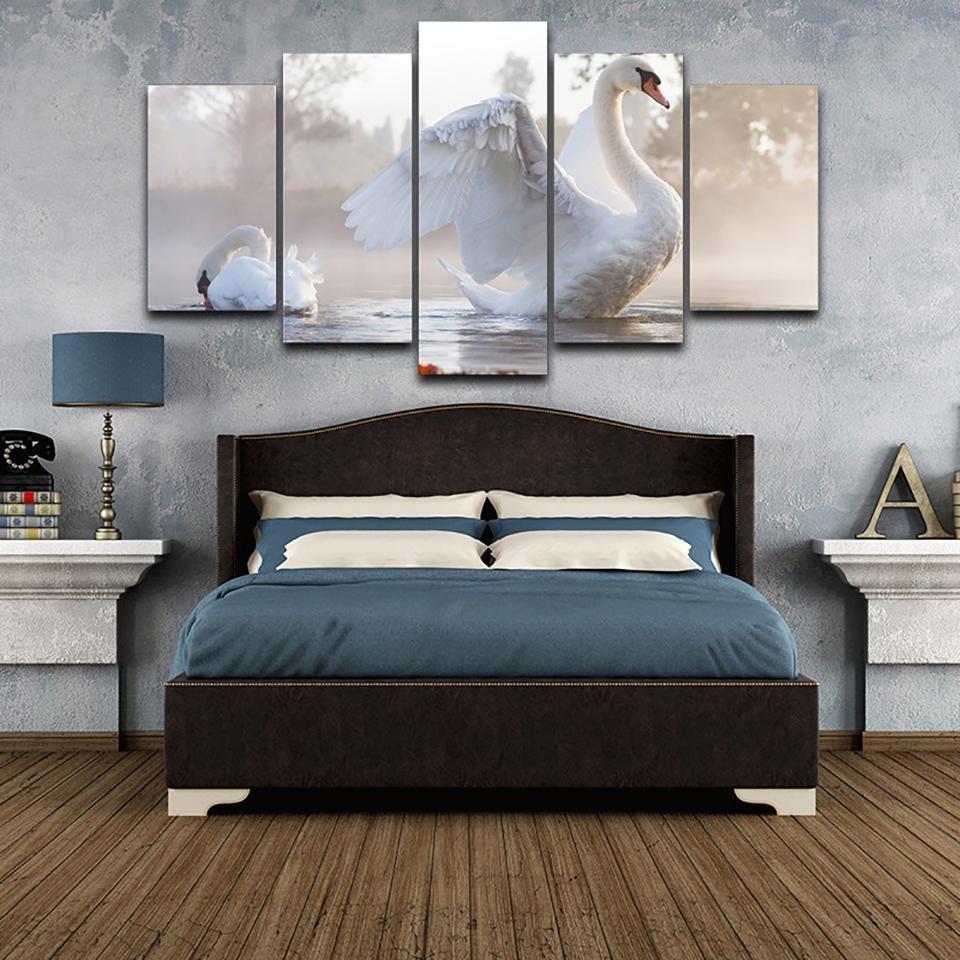 Lakes Swans Animal Canvas Wall Art