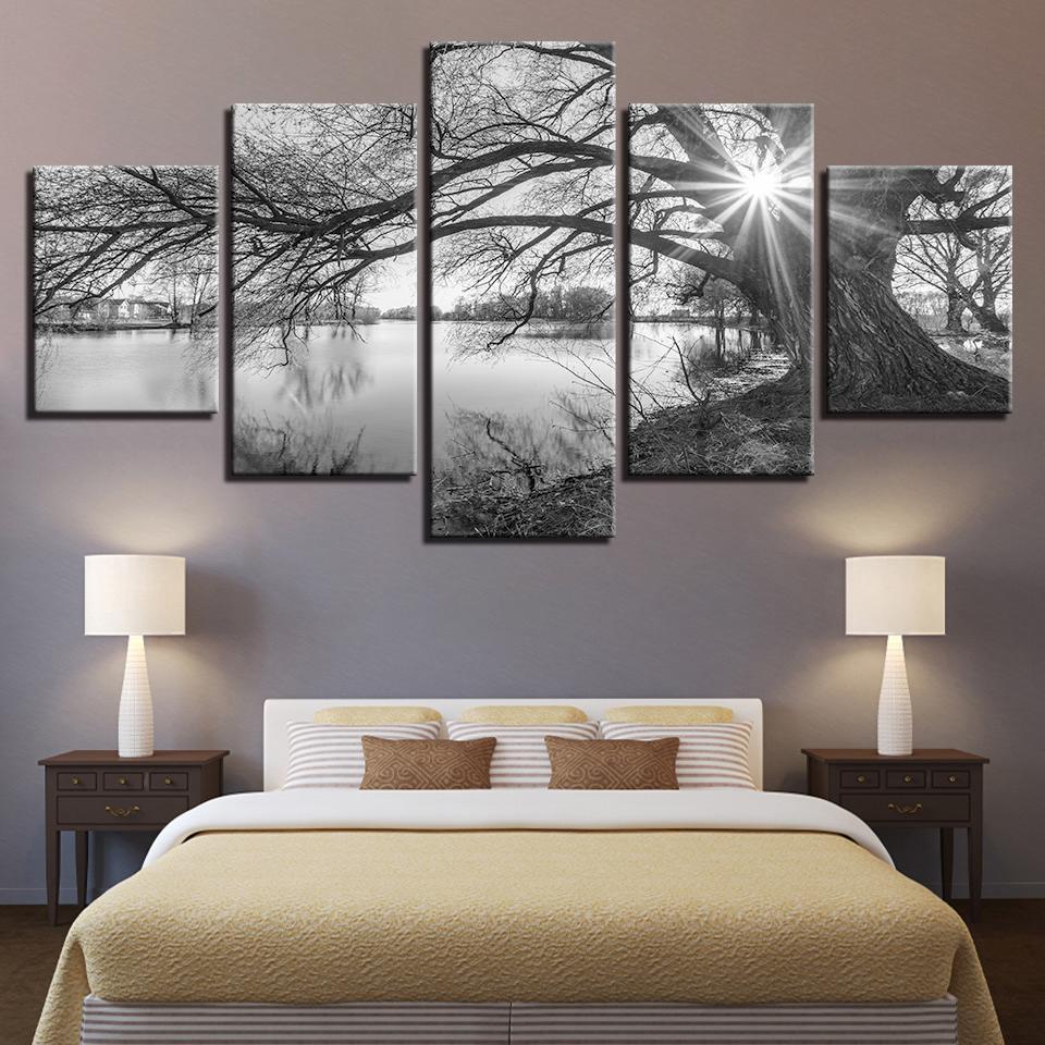 Lakeside Big Trees Nature Canvas Wall Art