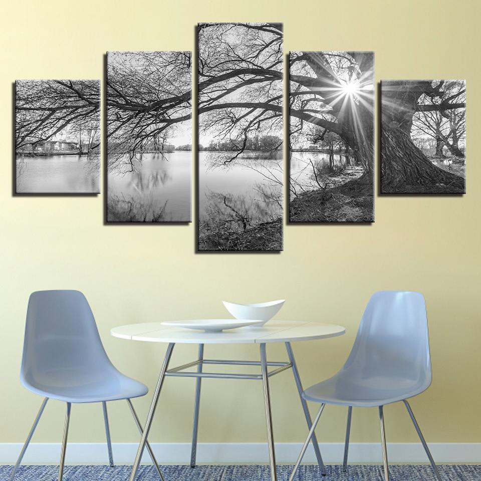 Lakeside Big Trees Nature Canvas Wall Art