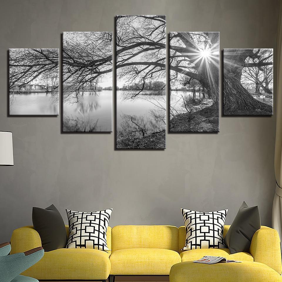 Lakeside Big Trees Nature Canvas Wall Art