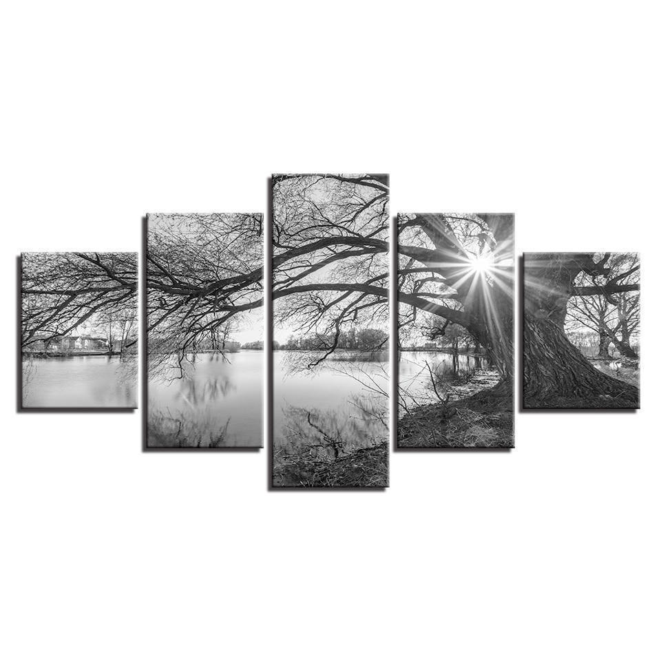 Lakeside Big Trees Nature Canvas Wall Art