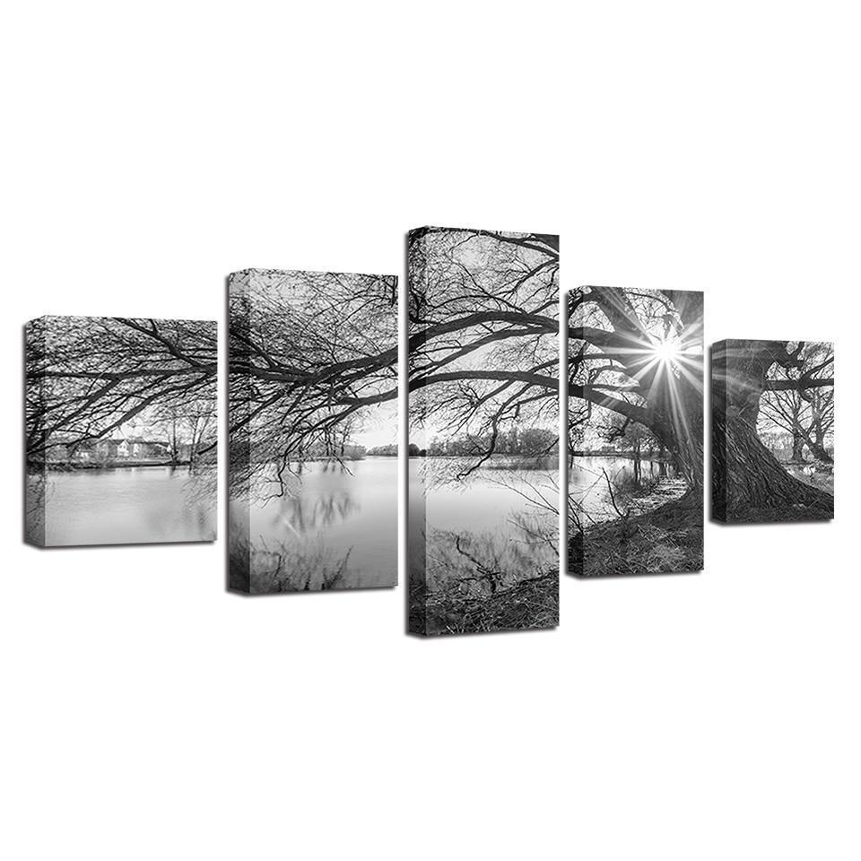 Lakeside Big Trees Nature Canvas Wall Art