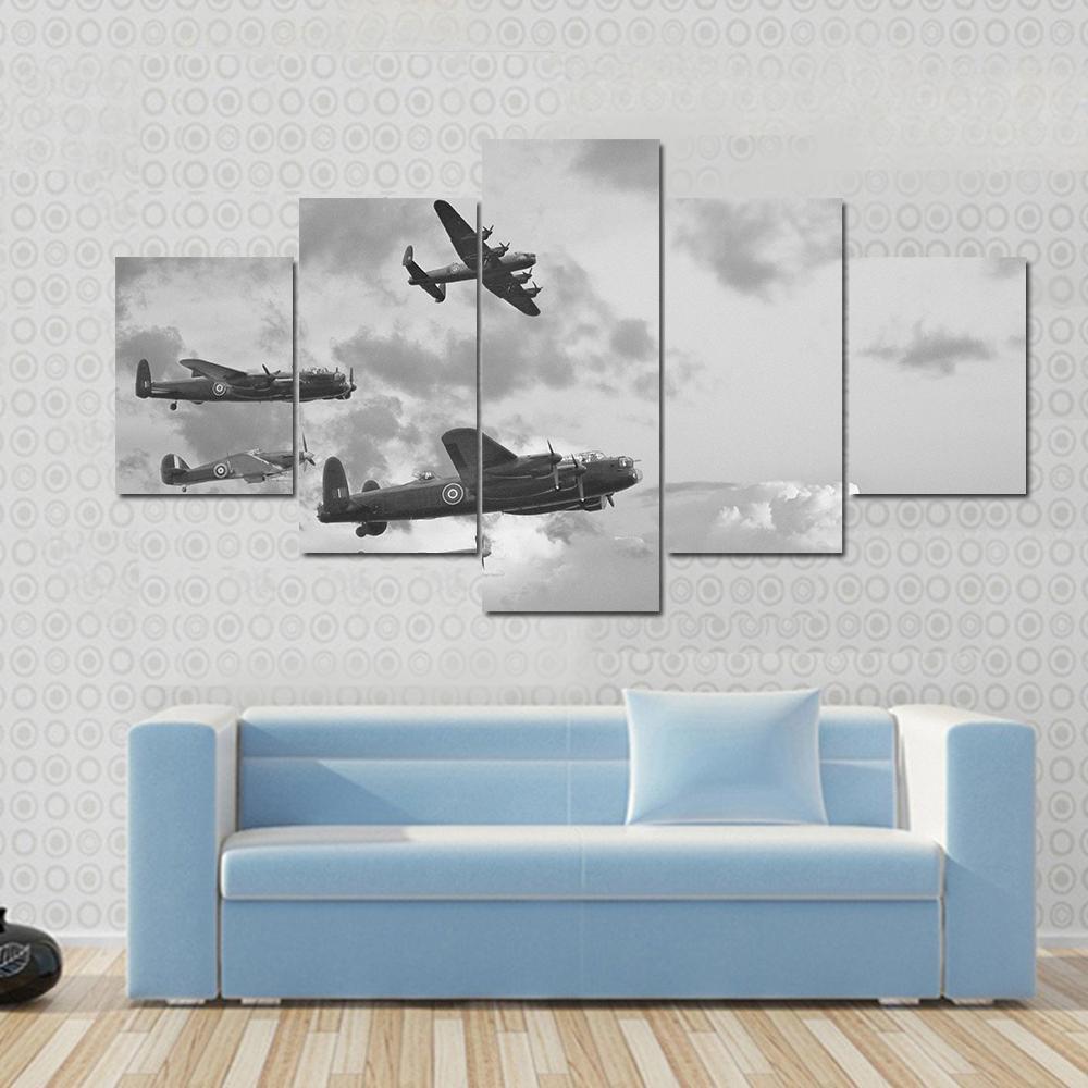 Lancaster Bombers From Battle Of Britain In World War Airplane Canvas Wall Art