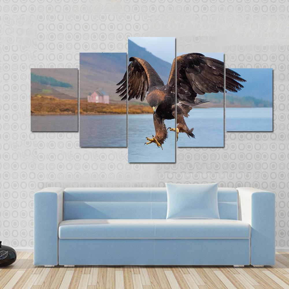 Landing Of Golden Eagle Animal Canvas Wall Art