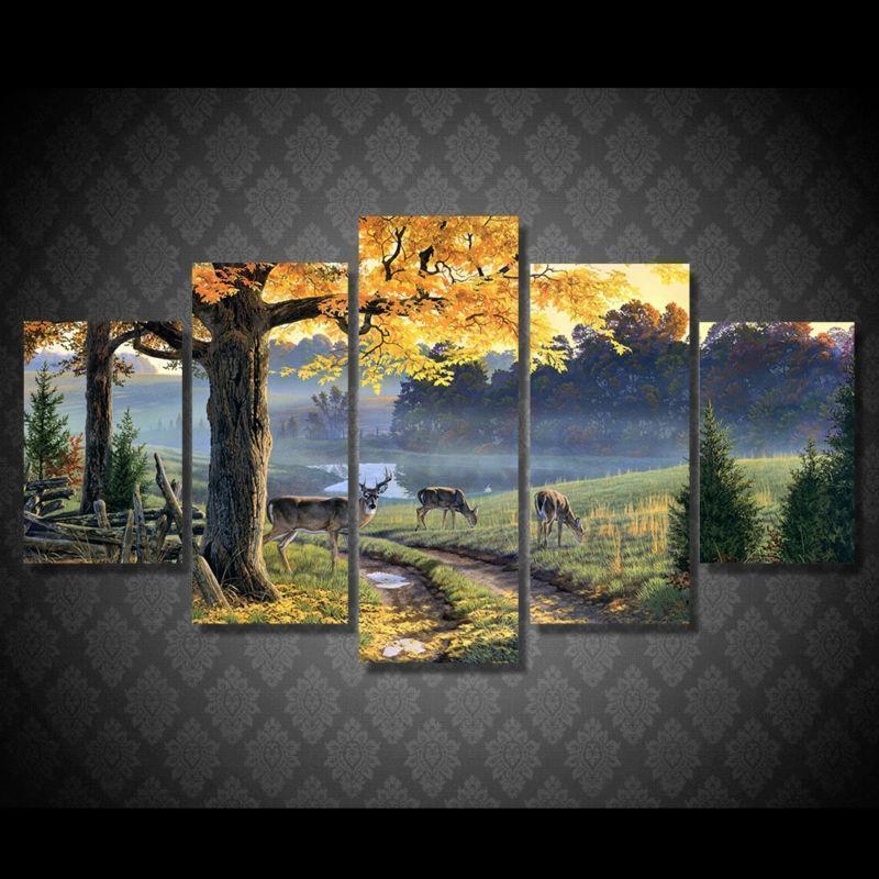 Landscape Animal And Tree Animal Canvas Wall Art