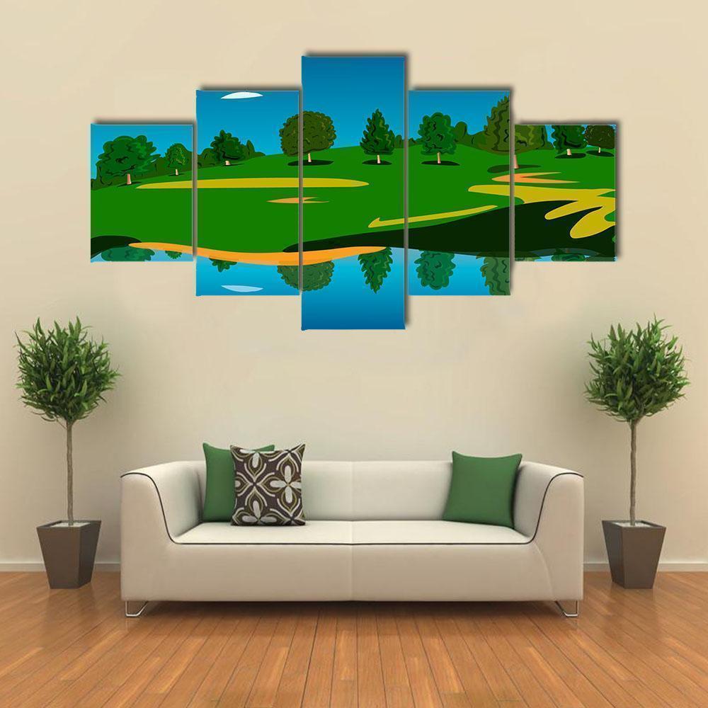 Landscape Of Forest Near Lake Abstract Canvas Wall Art