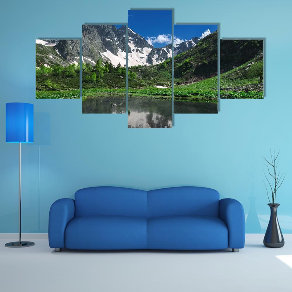 Landscape Of Mountains With Snow And Green Nature Canvas Wall Art